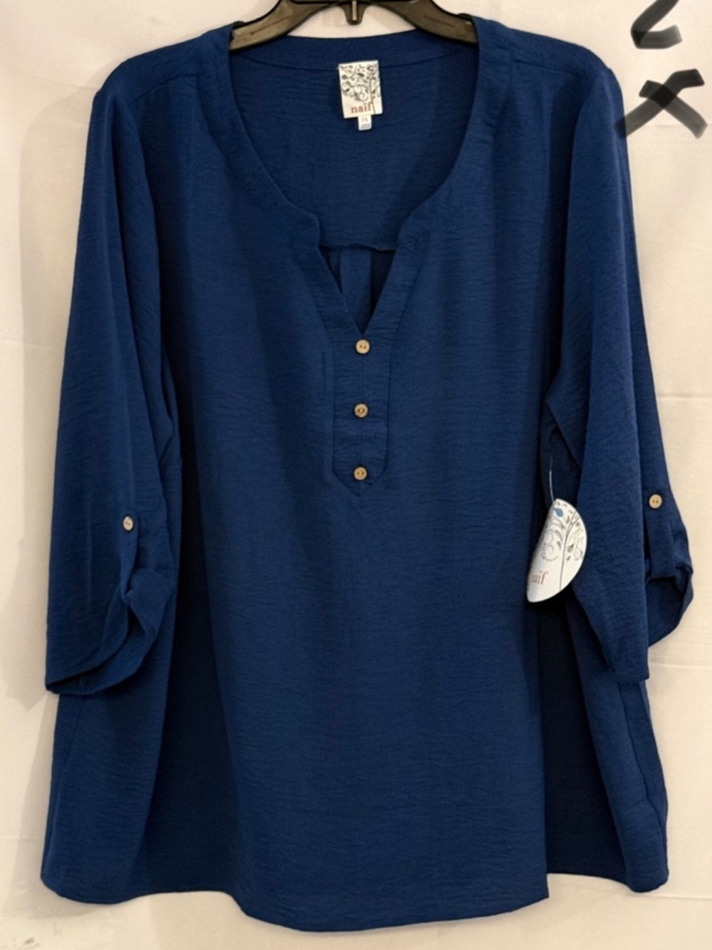 NAIF Deep Blue Button-Placket V-Neck Tunic